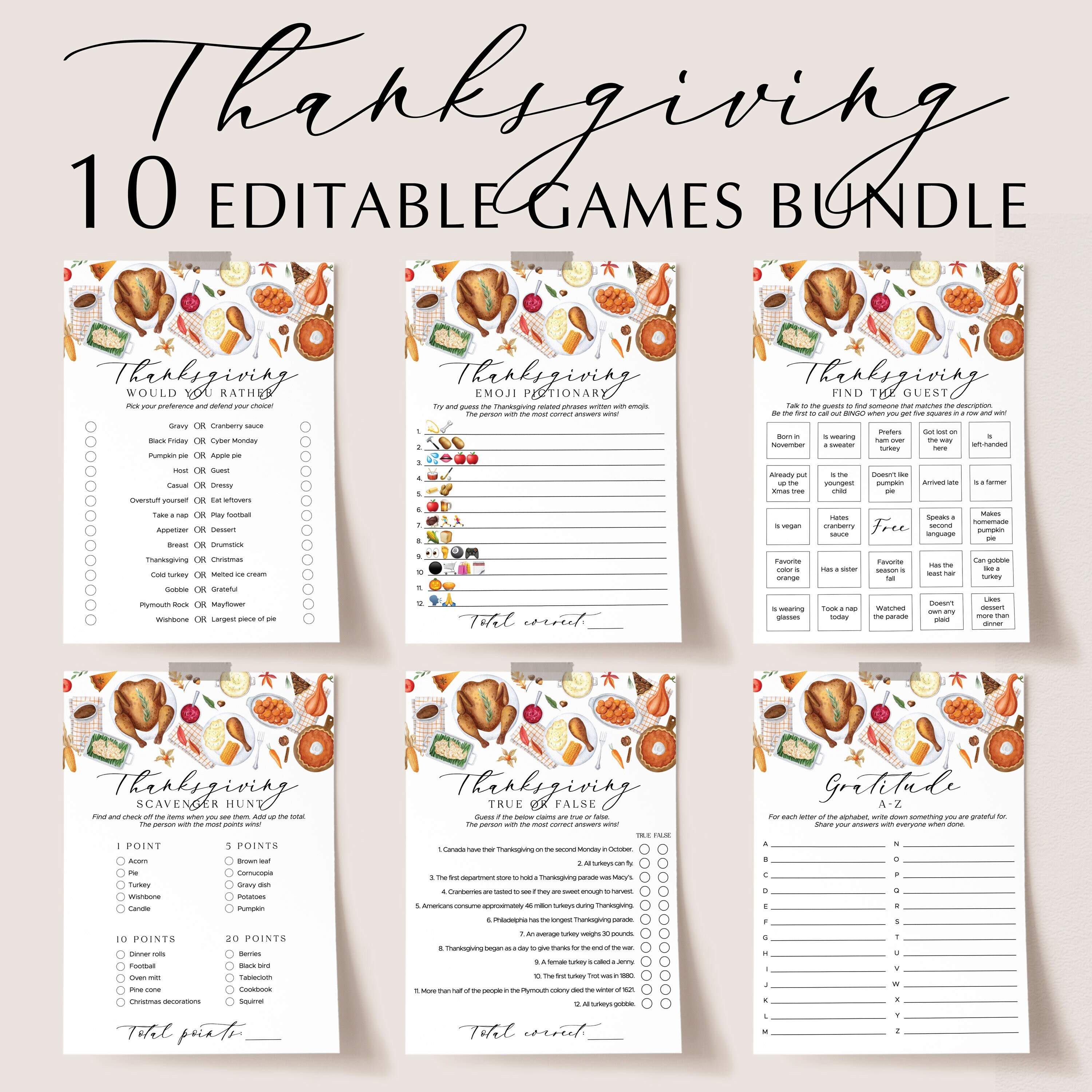 Thanksgiving Day Games Printable Family Dinner Party Bundle - Etsy