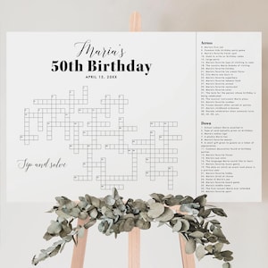 Birthday Crossword Sign Sip And Solve Puzzle Large Crossword Puzzle Custom Crossword Template Personalized Birthday Crossword 6 Sizes MV2