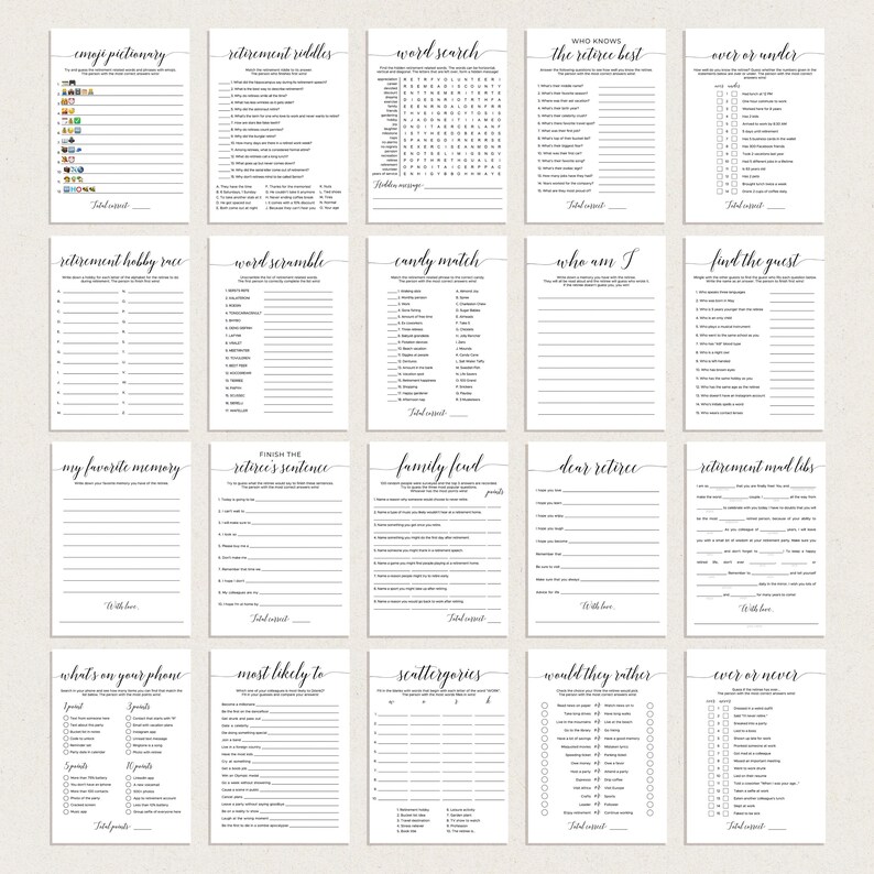 Retirement Games Printable Retiree Party Activities for Office ...