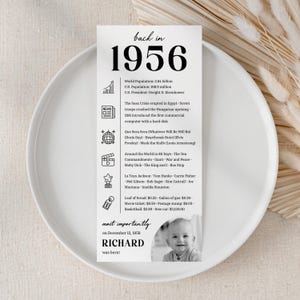 70th Birthday Party Decorations 70th Bday Place Cards 70th Born in 1956 Photo Card 70th Party Birthday Gift for Her for Him Back in 1956 WS1