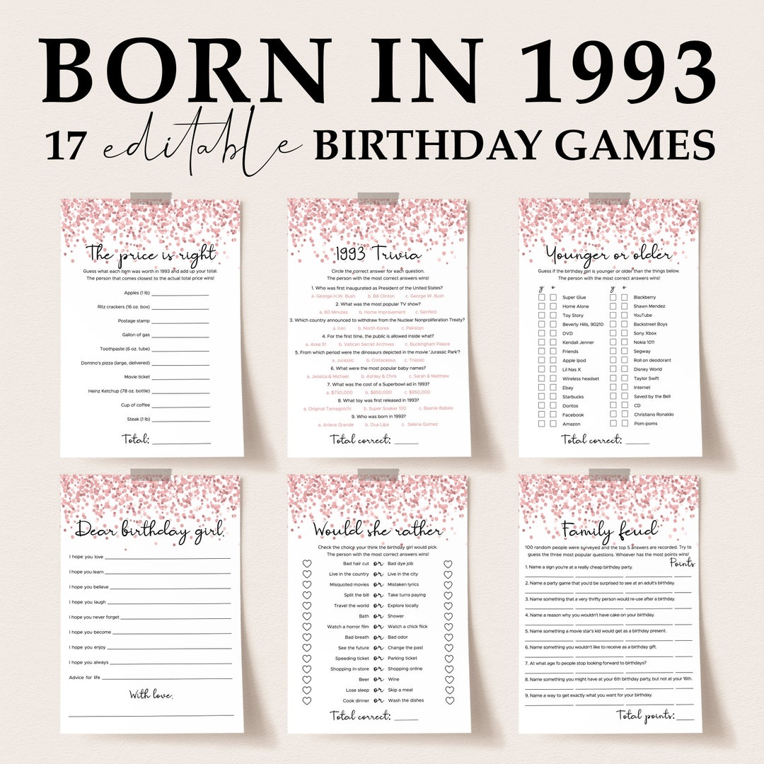 30th Birthday Party Games Bundle Printable Pink Confetti - Etsy