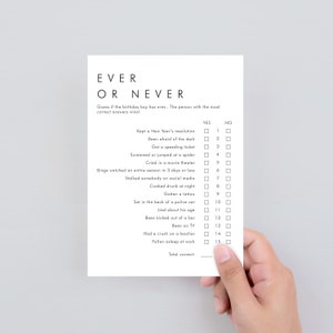 Birthday Ever or Never Game Printable Geburtstagsspiele für Erwachsene Minimalistische Geburtstagsspiele für Ihn Geburtstagsspiele für Männer Hat er Ever AM1