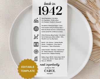 84th Birthday Decorations 1942 Trivia Birthday Cards Born in 1942 Table Card 84th Party Birthday Gift for Her for Him Way Back in 1942 UC1
