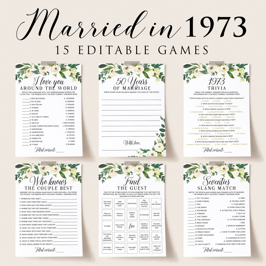 51st Anniversary Party Games Printable Greenery Wedding Anniversary ...