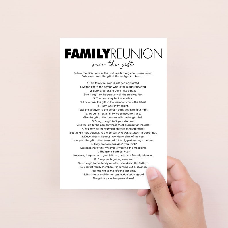 Family Reunion Printables Funny Pass the Gift Game Pass the Present Prize Instant Download Group