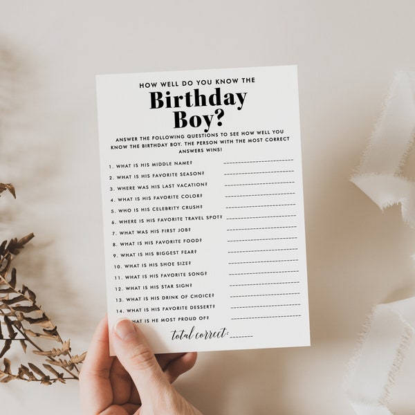 How Well Do You Know the Birthday Boy Game Printable Who Knows the Birthday Boy Best Modern Birthday Games for Teens Kids Aduls Men Dad MV2
