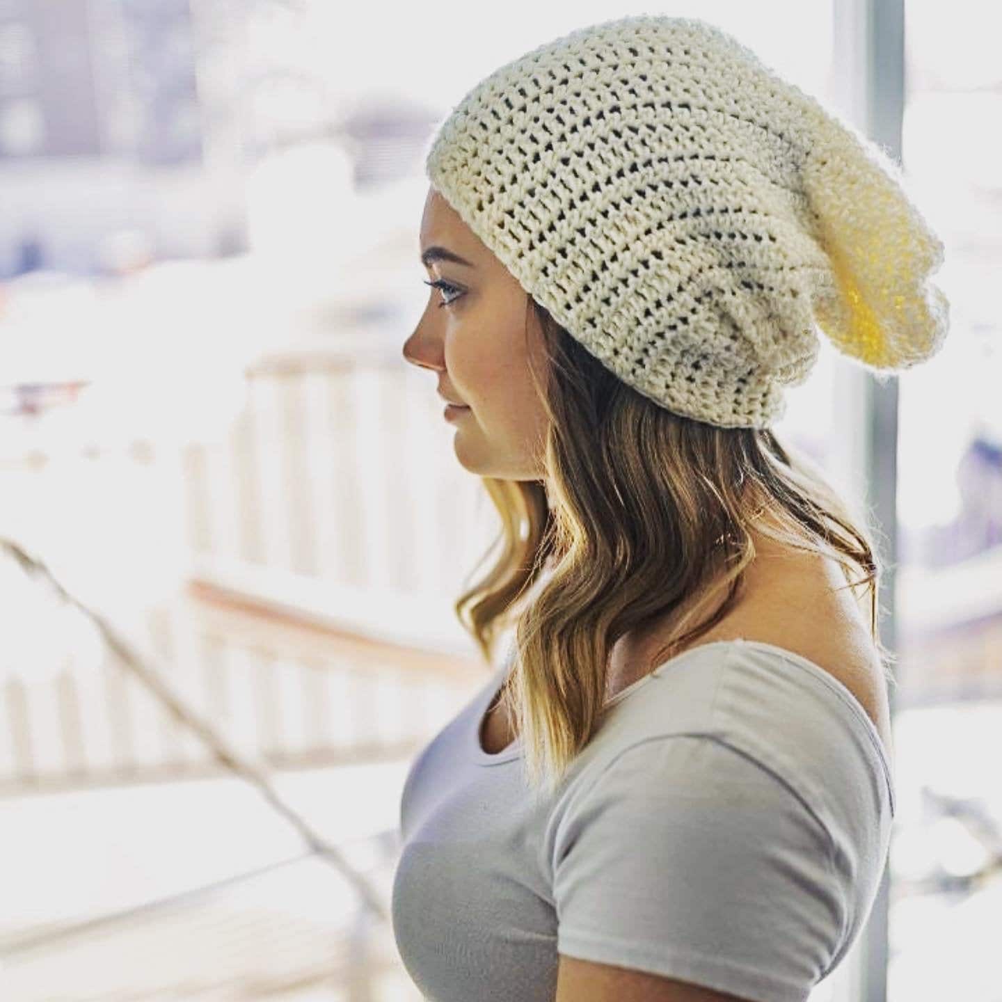 Simple Long Slouch Beanie/ Hand Made 