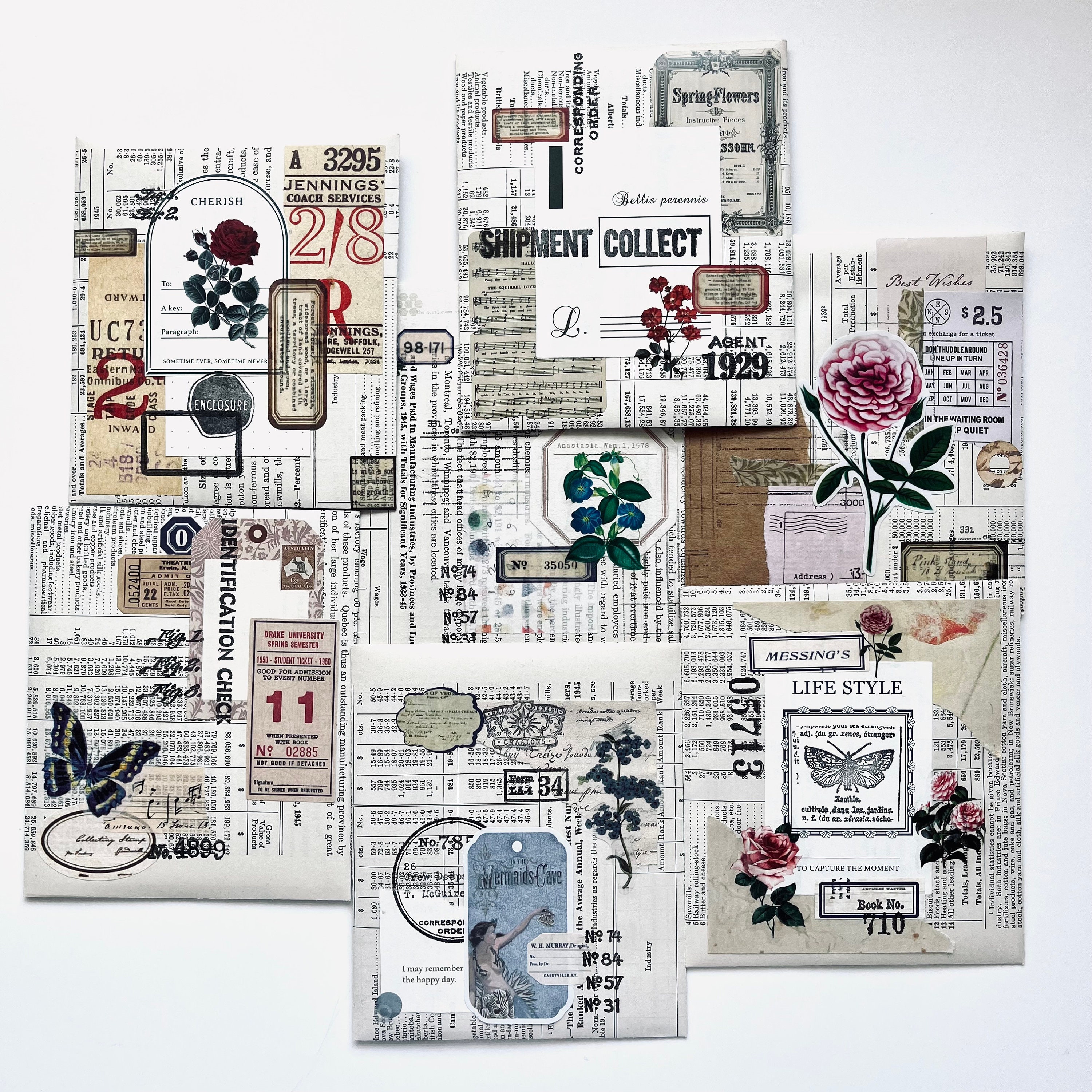 Mystery Decorated Stationery Envelopes | Contemporary Style Stationery | Stickers | Paper | Vintage Inspired Collage | Journaling Supplies