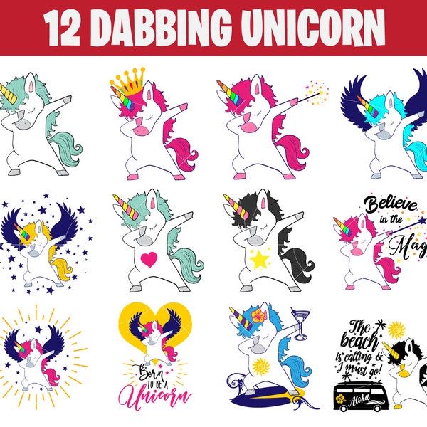 Dabbing Unicorn Bundle| SVG Files| Cricut Cut Files| Silhouette Files| Vinyl Cut Files| SVG Bundle| Stickers