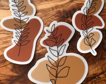 Branch bundel - 3 duidelijke achterkant stickers, laptop sticker, hydroflask sticker, boho neutrale warme toon natuur sticker