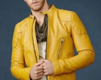 Mustard leather jacket mens top