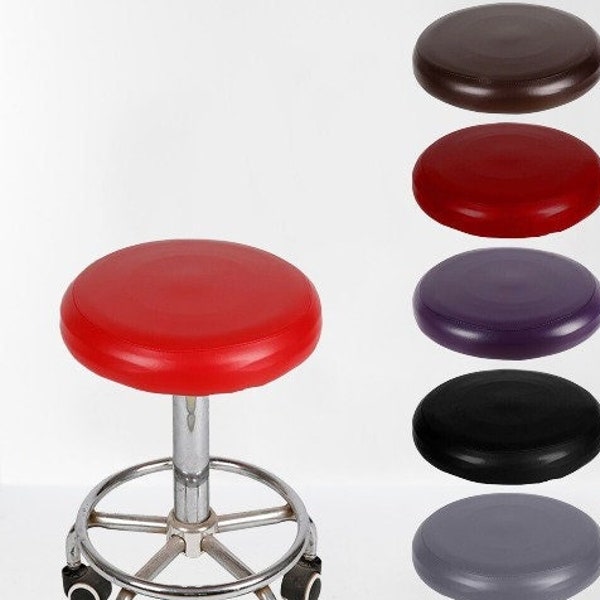 Noor Cuir véritable ROUGE ROUND Bar STOOL Seat Cover Furniture Protector Remplacement | Housses de tabouret élastiques | Tabouret de bar | Tabouret d'atelier | Couverture |