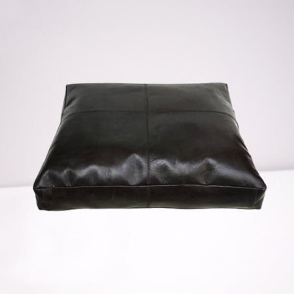 Noor BLACK Leder Sitzkissen Bezug | QUADRAT Kissenhülle | Mid-century Stuhlhussen | Esszimmerkissen | Maßgefertigte Leder Haustier Bett |