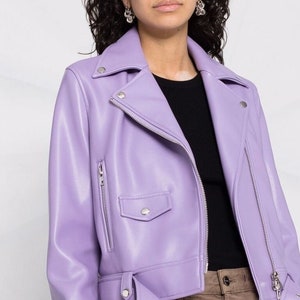 NOOR Women's Lambskin Light Purple Leather Jacket | Belted Biker Designer Slim Fit Party Wear Jacket | Winter Gift for Ladies