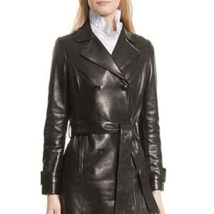 Noor Womens Leather TRENCH Coat BLACK Single Breasted - Etsy