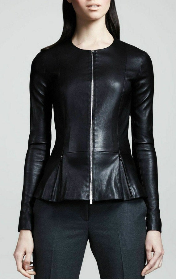 Leather jacket top with ruffle detail