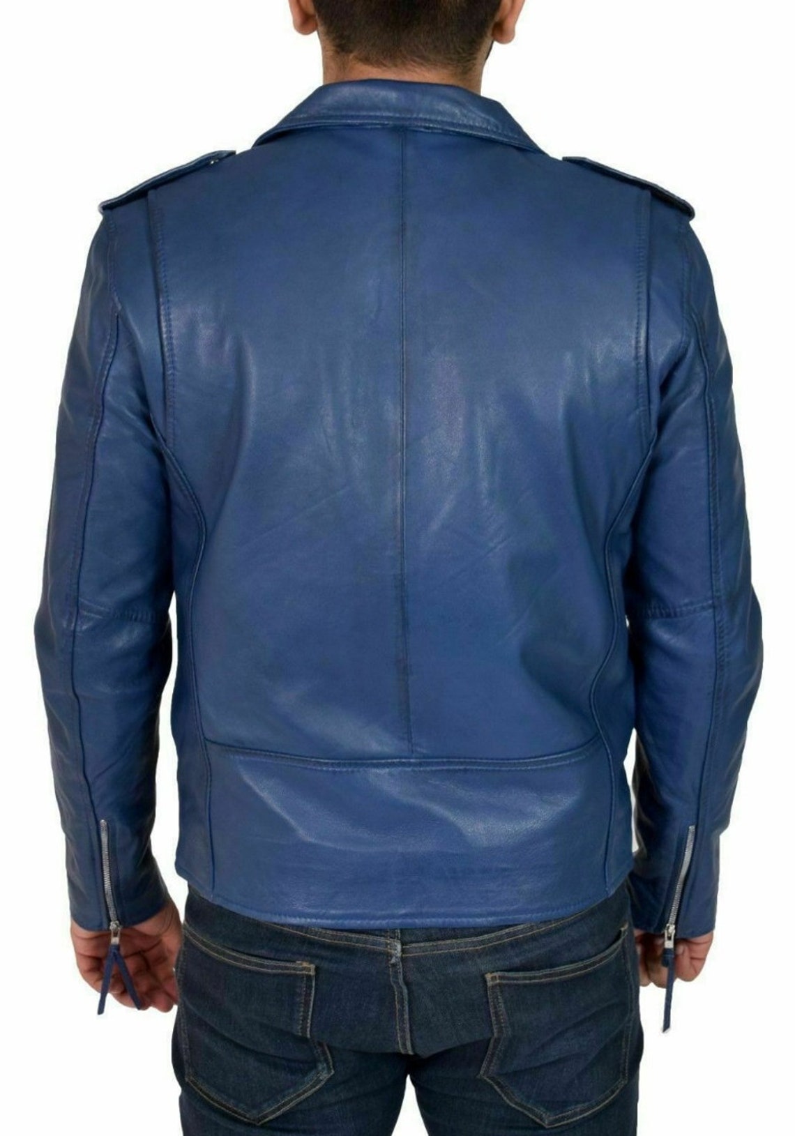 Leather Jacket for Men BLUE RIDER BIKER Belted Lambskin - Etsy