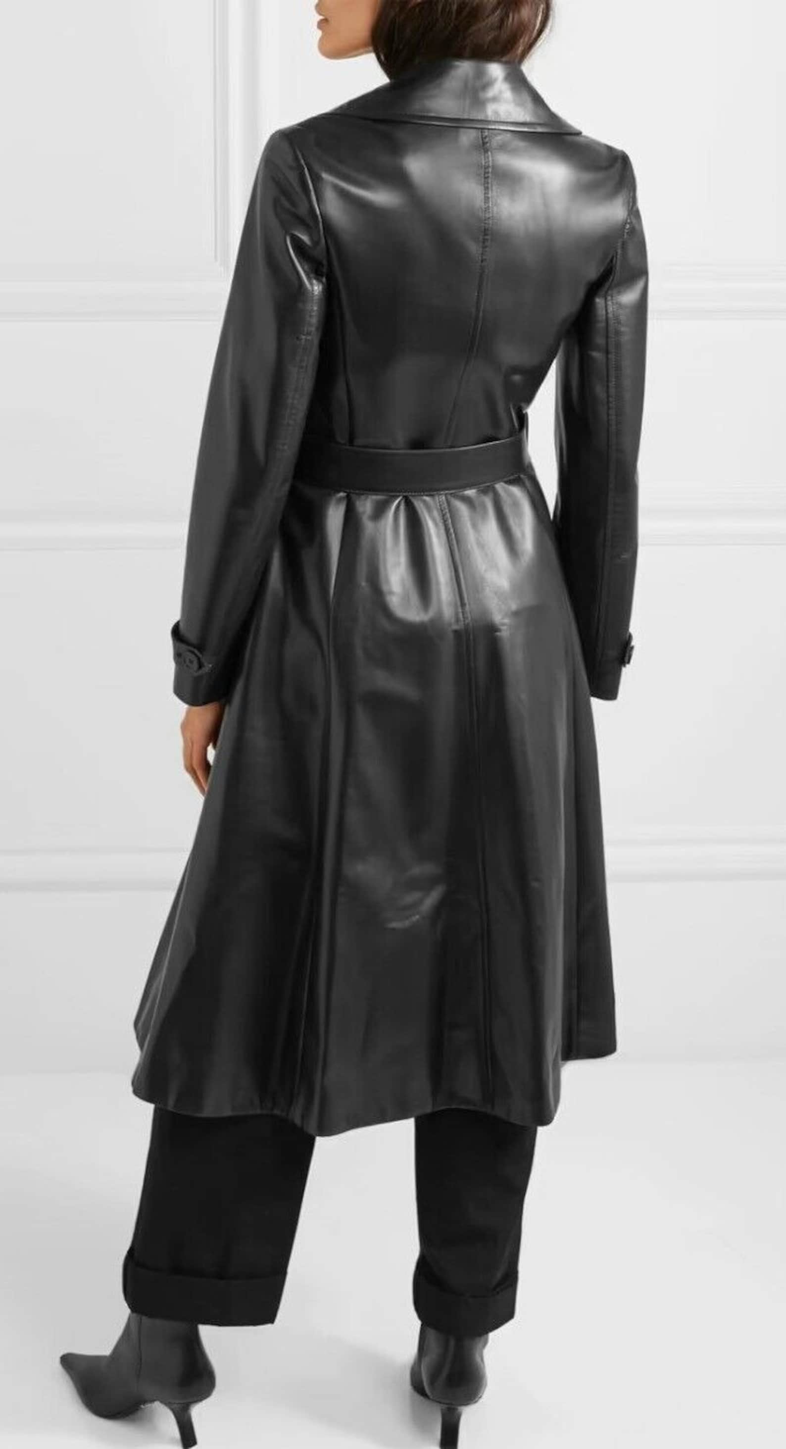 Womens Leather Trench Coat Black Double Breasted Leather Etsy