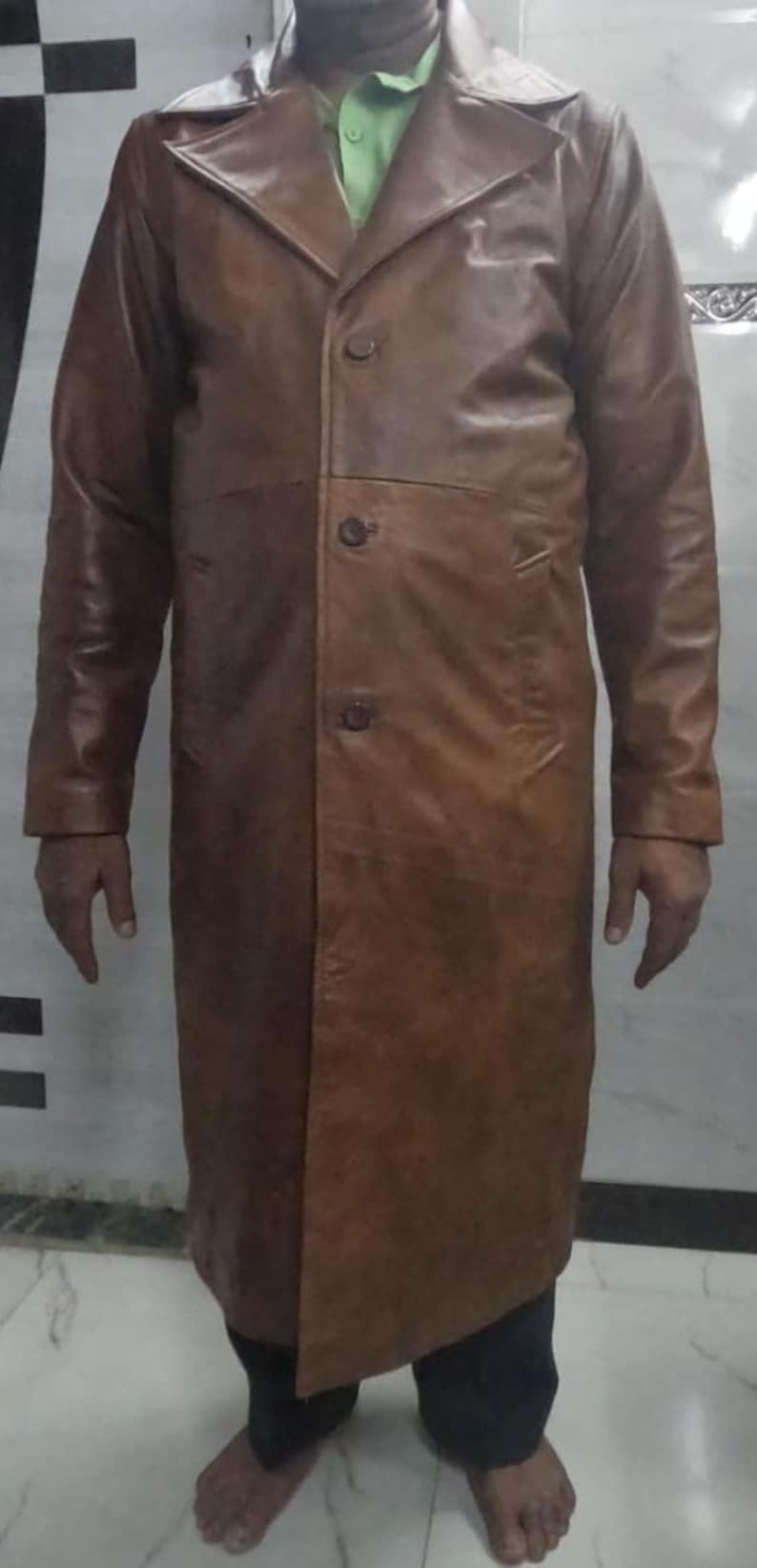 Mens Antique BROWN Leather Trench Coat German MILITARY Real Etsy