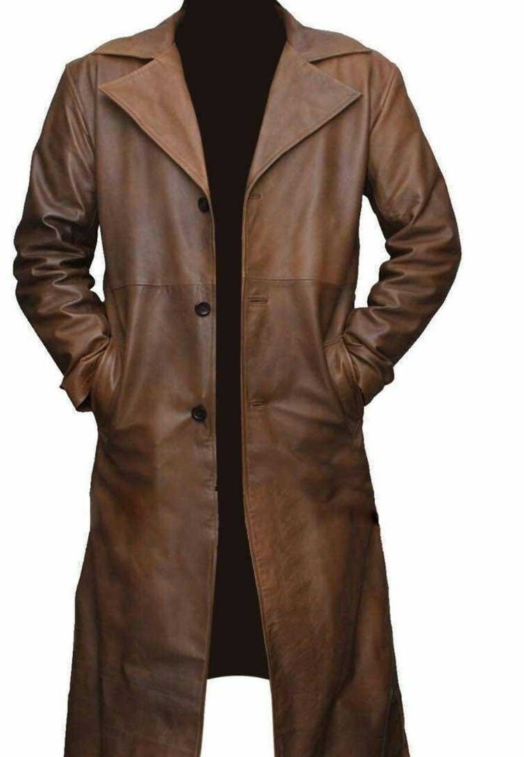 Mens Antique BROWN Leather Trench Coat German MILITARY Real Etsy