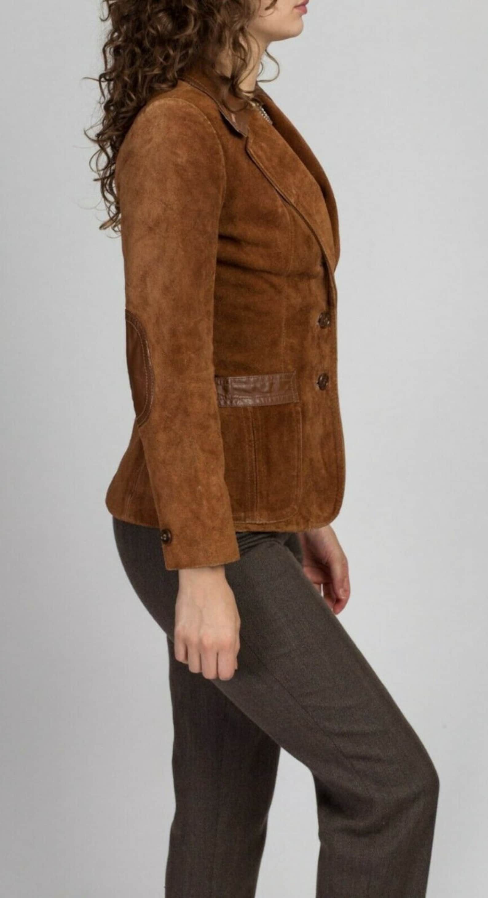 Noor Women BROWN SUEDE Leather Blazer Casual Office Wear Etsy