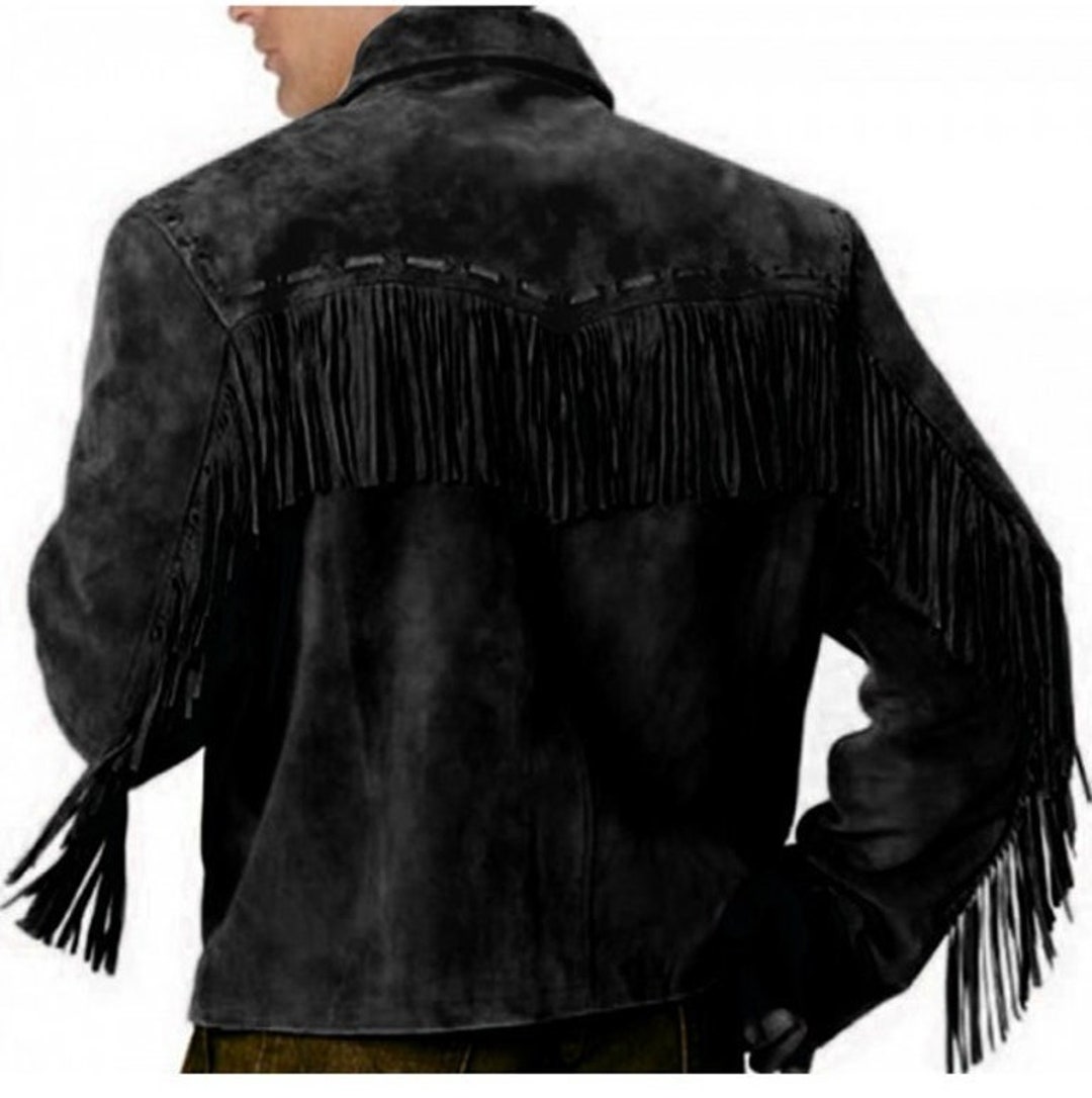 Noor BLACK Suede Leather Jacket for Men Western Style COWBOY FRINGE Suede Jacket Handmade Tassel Jacket With Whipstitched Suede Jacket Etsy UK