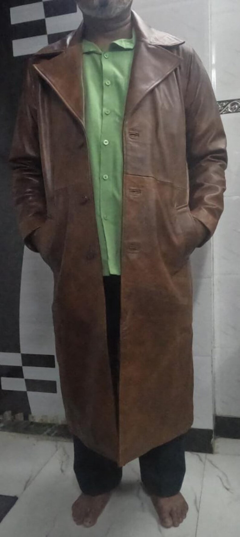 Mens Antique BROWN Leather Trench Coat German MILITARY Real Etsy