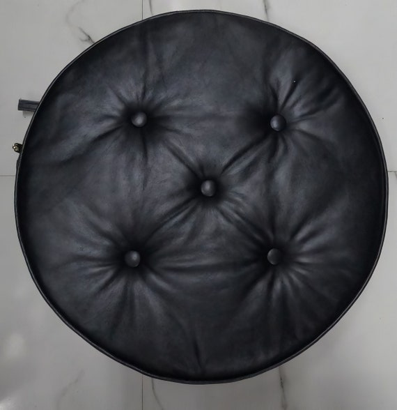 Lambskin BLACK ROUND Edge Leather Chair Pad Ties TUFTED Etsy
