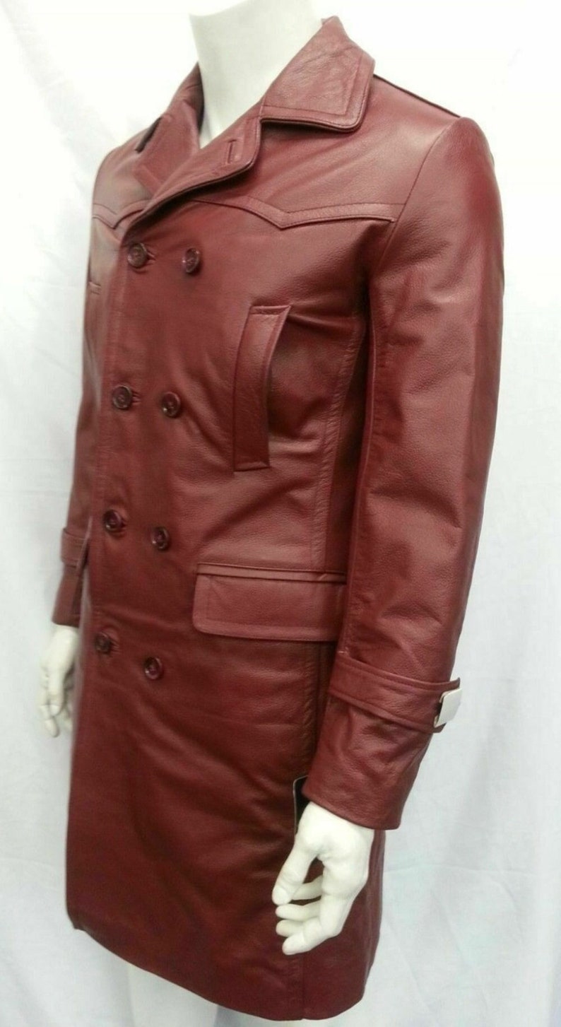 Men RED Leather Trench Coat German Military Real Leather Etsy