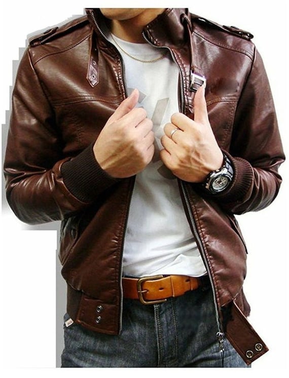 Chaqueta De Cuero Genuino Caballeros Hombre Moda Invierno