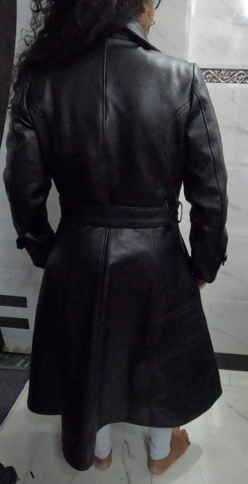 Womens Leather Trench Coat Black Double Breasted Leather Etsy