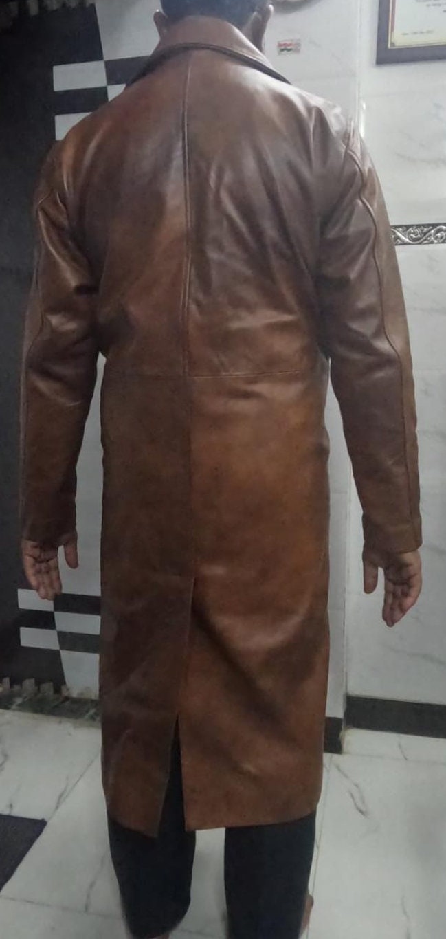 Mens Antique BROWN Leather Trench Coat German MILITARY Real Etsy