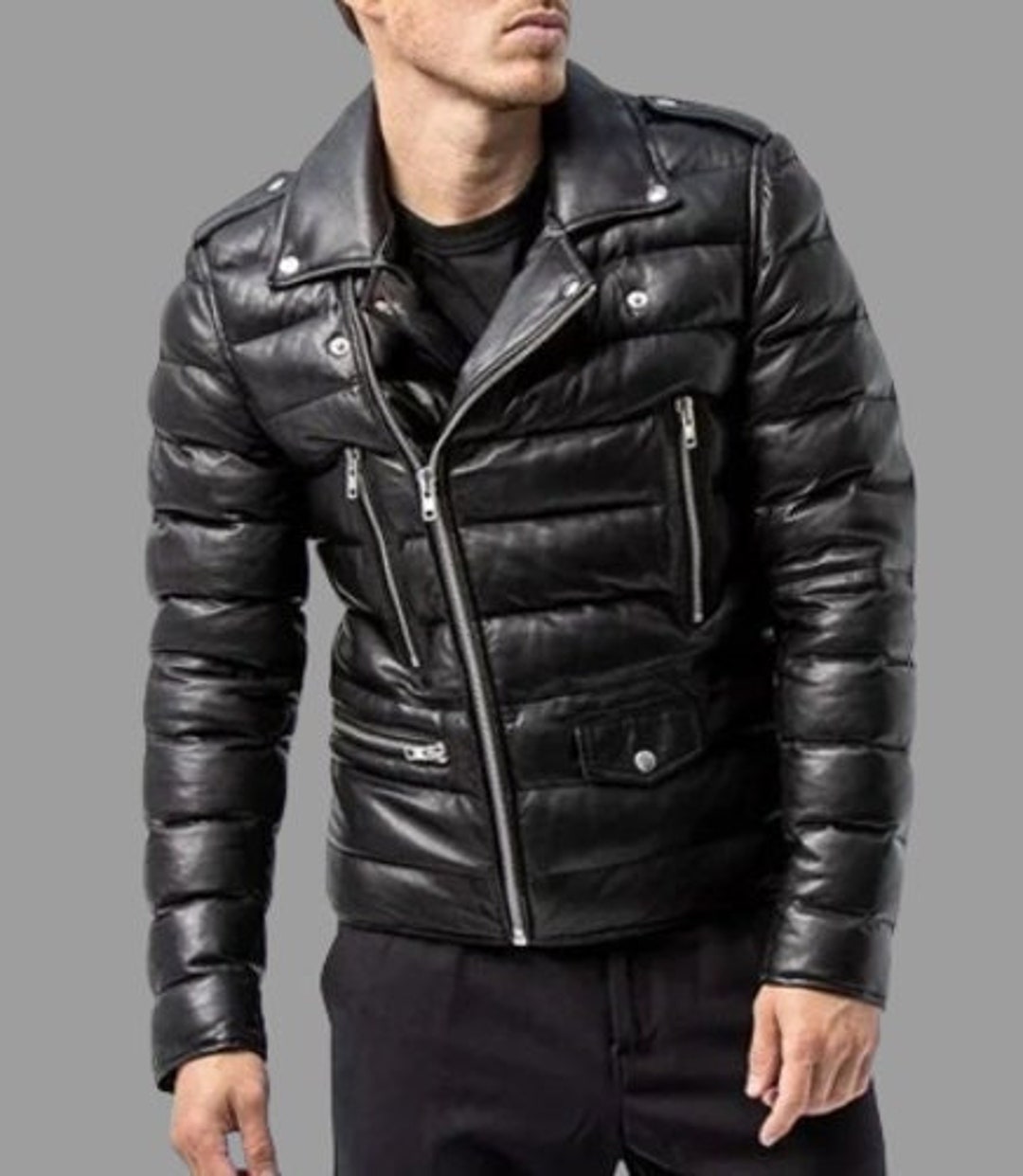 Noor Men PUFFER Leather Jacket BLACK Leather Puffer Jacket - Etsy