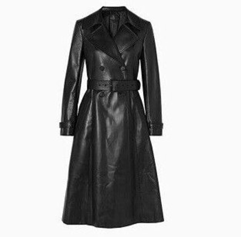 Womens Leather Trench Coat Black Double Breasted Leather Etsy
