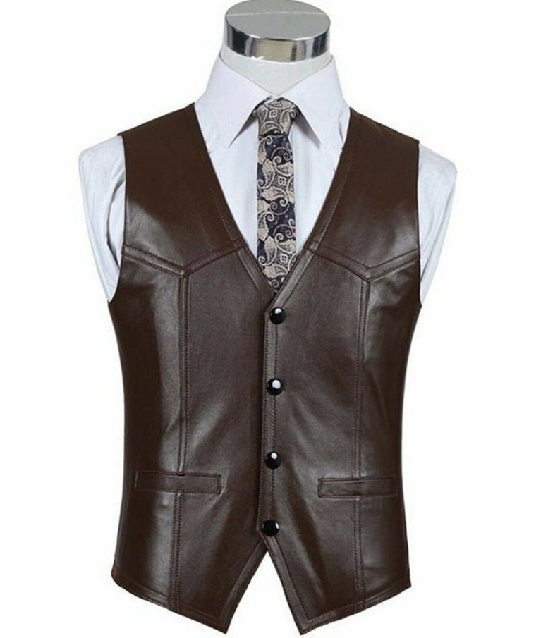 Mens Dark BROWN Leather Vest Coat Office & Meeting Wear Etsy