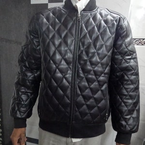 Noor Black Quilted Leather Bomber Jacket for Men Handmade Men's Black ...