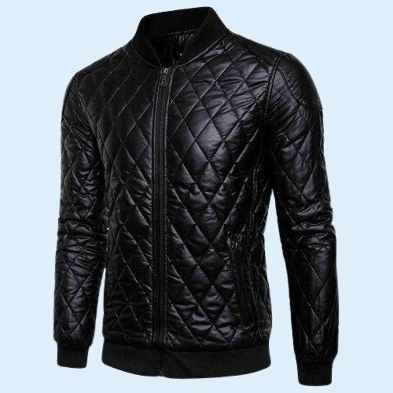 Noor Black Quilted Leather Bomber Jacket for Men Handmade - Etsy