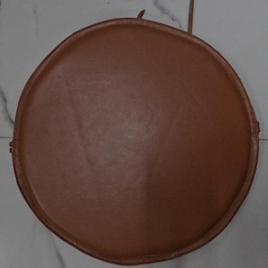 Noor Lambskin Leather ROUND Chair Pad TAN Brown | ROUND Shape Chair Pad| Dining Seat Pad for Home and Office |Patchwork Housewarming Gifts |