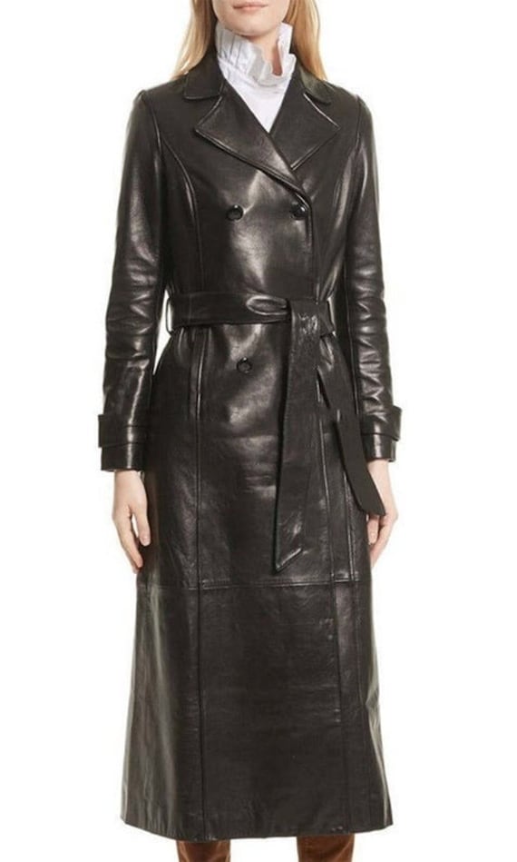 Noor Womens Leather TRENCH Coat BLACK Single Breasted - Etsy