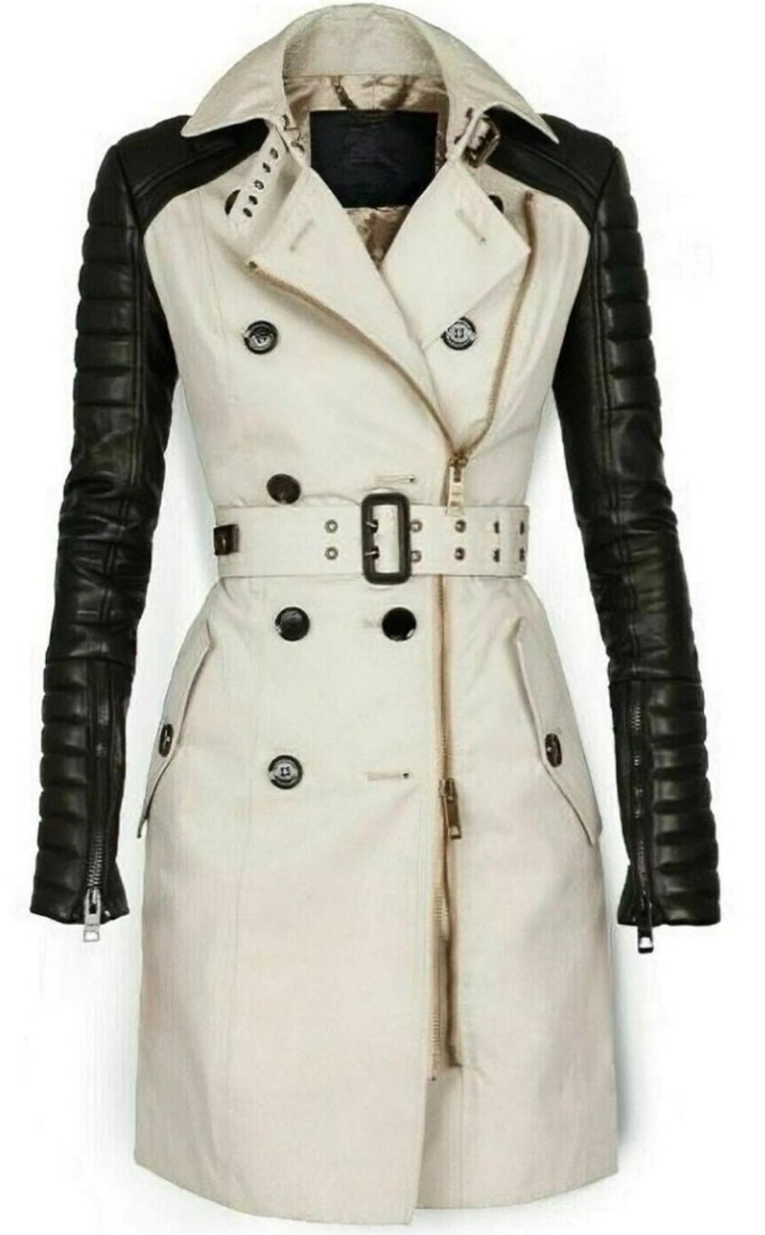 Women's Single-breasted leather trench coat  autumn slim European and American over the knee lapel