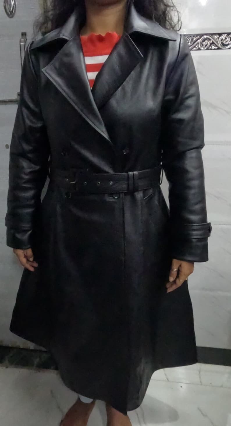 Womens Leather Trench Coat Black Double Breasted Leather Etsy