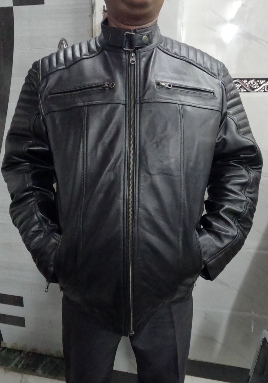 Noor Mens Leather Jacket Mens Black Real Leather Quilted Slim Fit Motorcycle Jacket Cafe Racer Leather Jacket for Mens Outfit Jacket Etsy