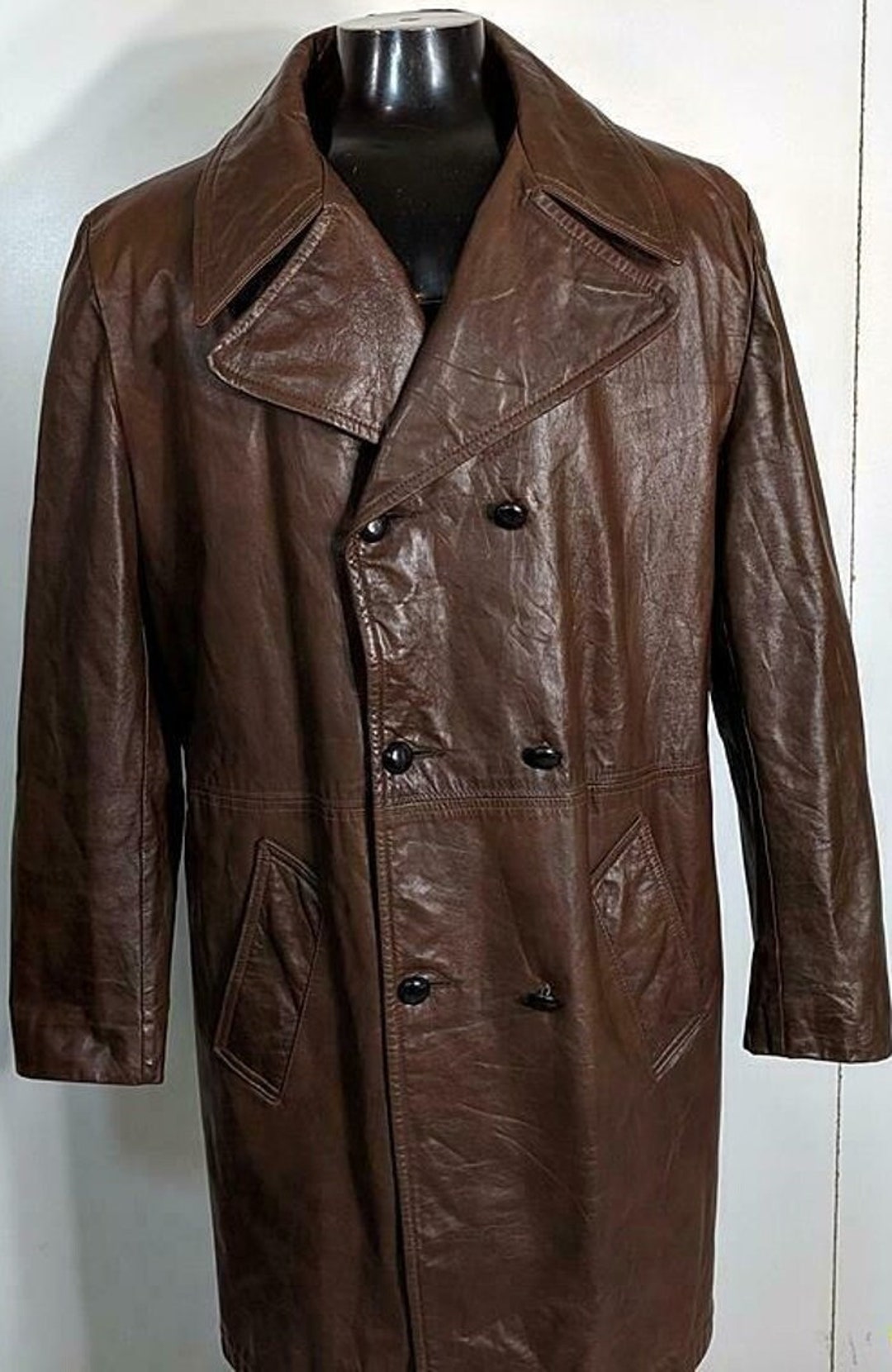 Mens BROWN Leather Trench Coat German Military Real Leather - Etsy