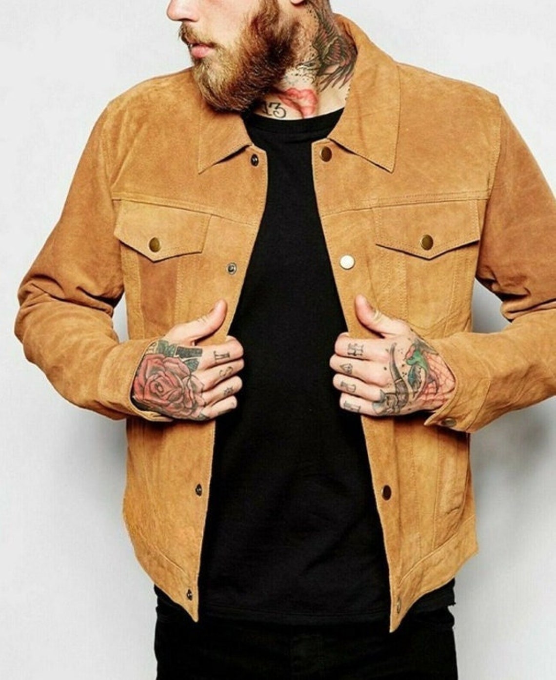 Noor Men's BROWN Real Suede Leather Jacket Slim Fit - Etsy