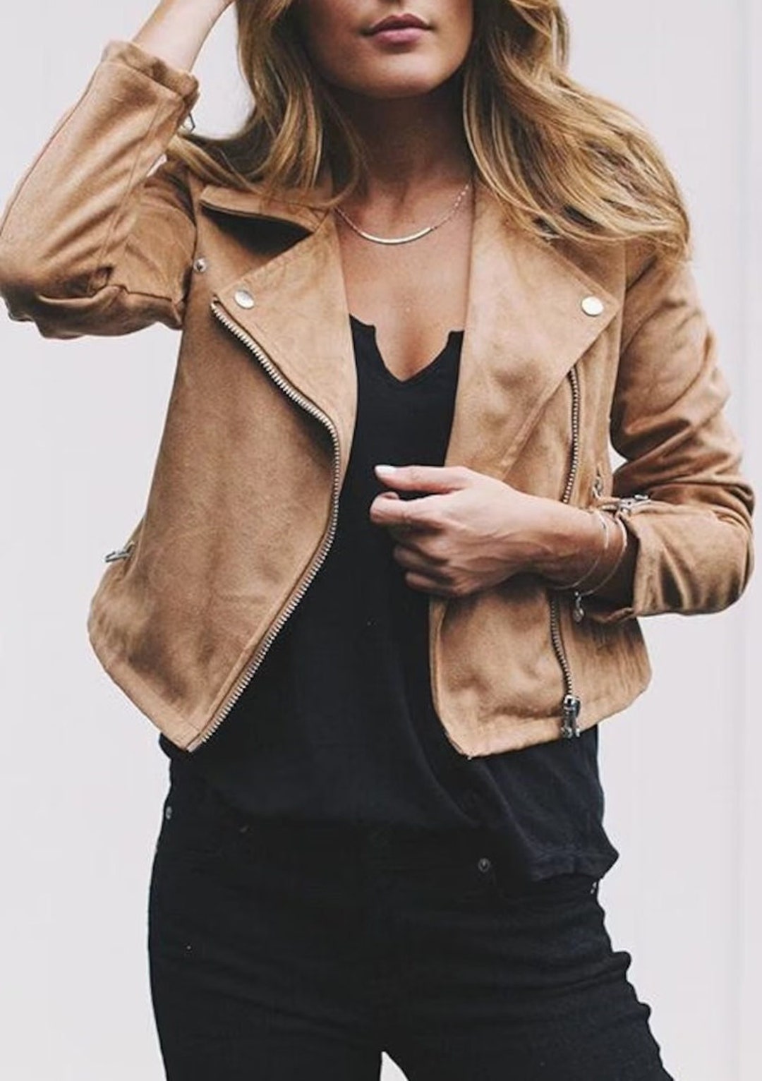 Noor Womens Suede Leather Jacket BROWN Brando Suede COWGIRL Style ...