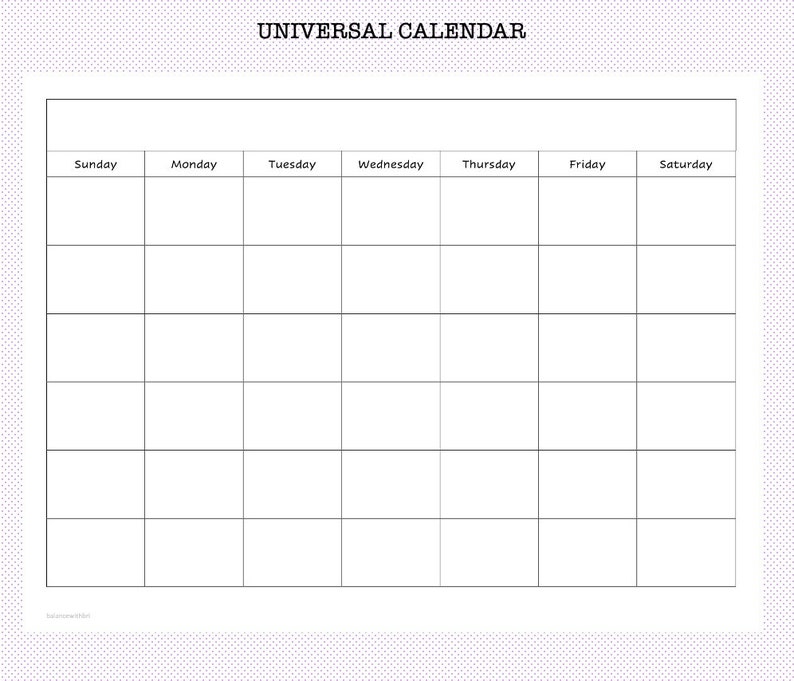 Universal Monthly Calendar (Download Now) - Etsy