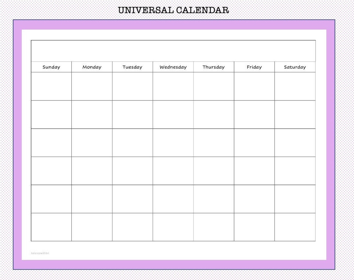 Universal Monthly Calendar Etsy Universal Monthly Calendar Etsy