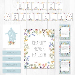 LDS Relief Society Bulletin Board, Ministering Notes, Wildflowers, Printable Banner, LDS Prints