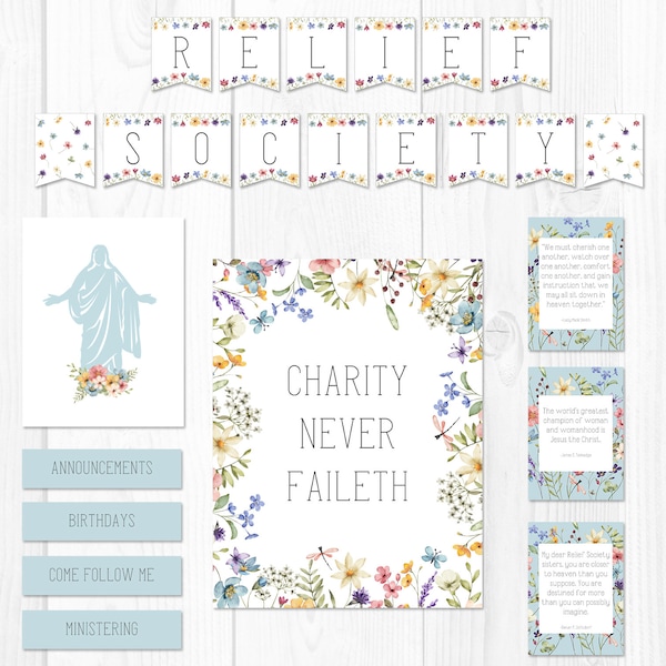 LDS Relief Society Bulletin Board, Ministering Notes, Wildflowers, Printable Banner, LDS Prints
