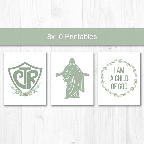 LDS Baptism, CTR Printable, LDS Missionary Art, Lds Baptism Display, Lds Art, Lds Wall Décor, Christus Print, Eucalyptus, Olive Branch, Sage